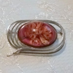 Vintage Reverse Carved Floral Silver Tone Brooch